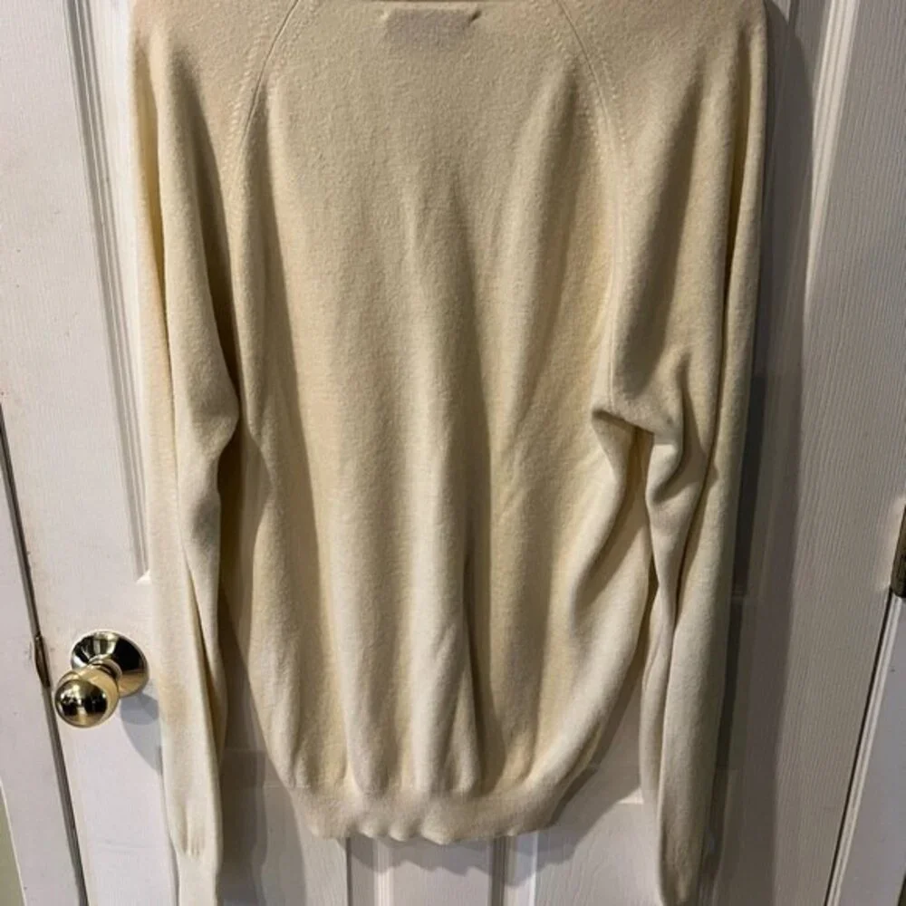 Vtg Puritan Cashmist V-Neck Sweater Mens L Ivory Preppy Ivy pullover Knit USA